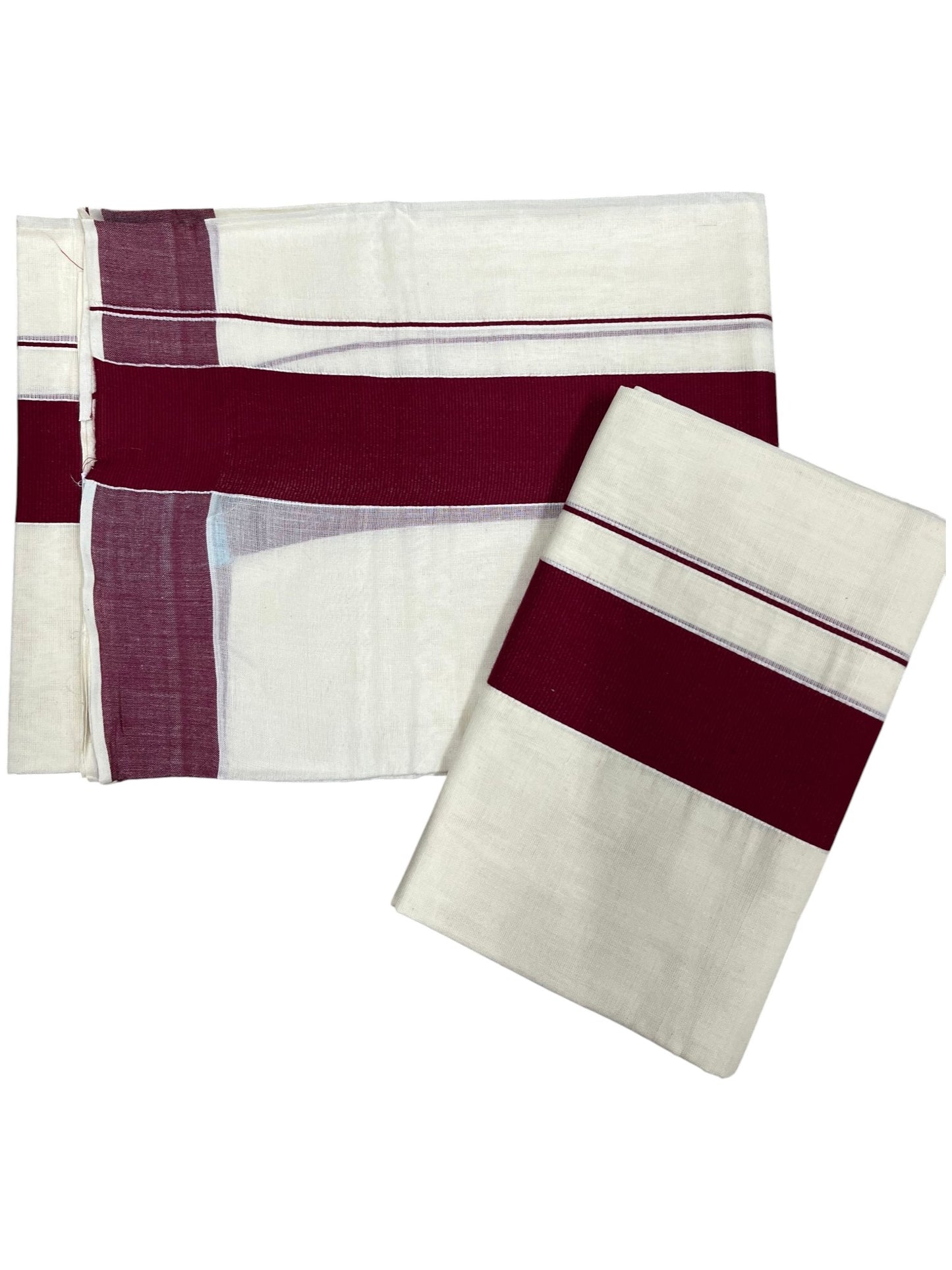 Southloom Kerala Cotton Mundum Neriyathum Single (Set Mundu) with Maroon Border 2.80 Mtrs