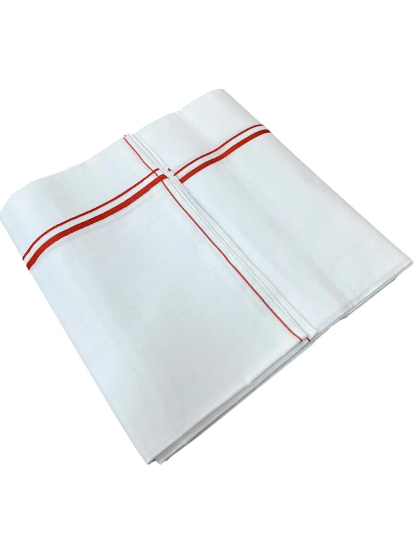 Southloom Pure White Cotton Single Mundu with Orange Border (South Indian Kerala Dhoti)