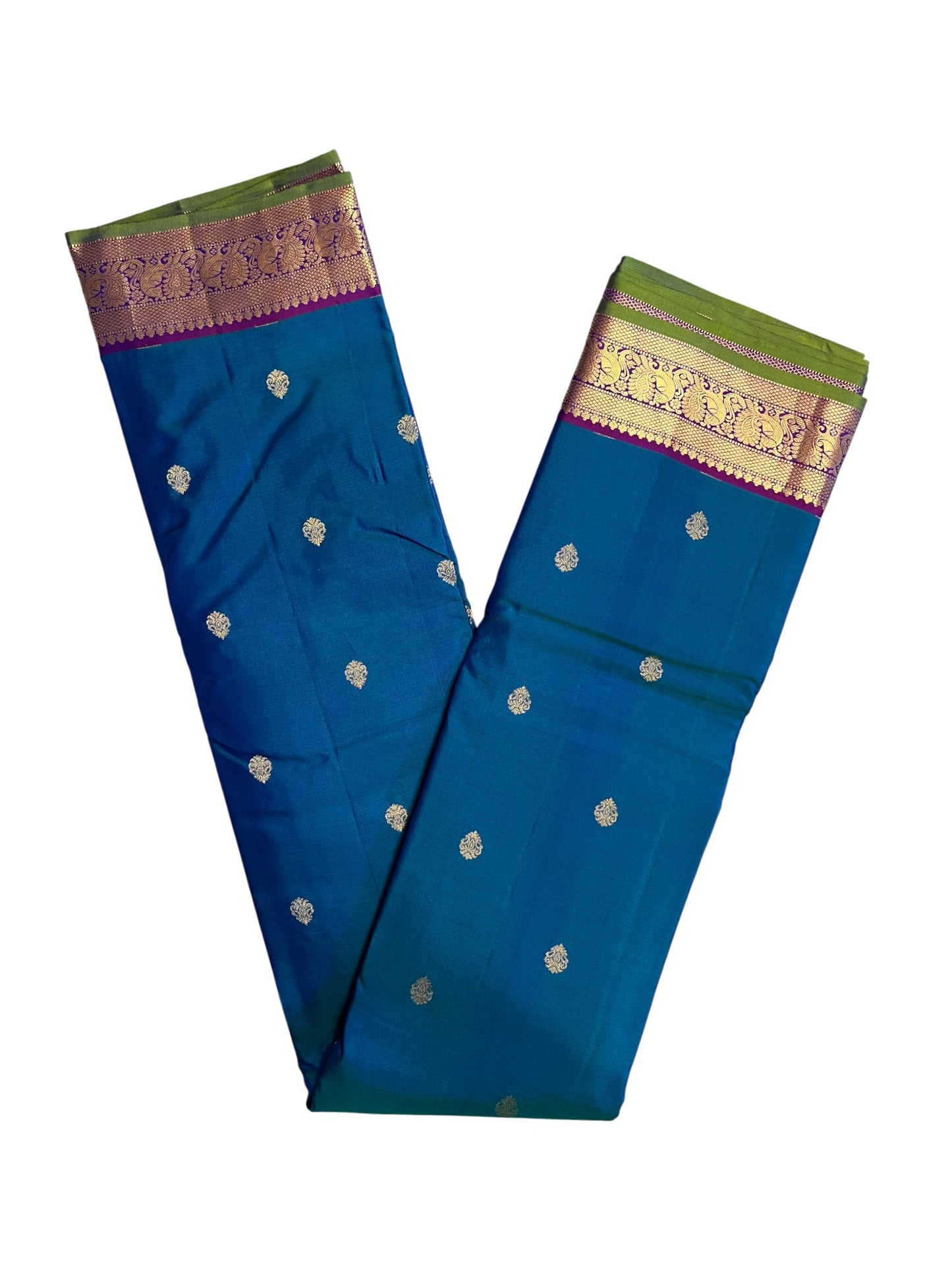 Southloom Pure Handloom Bridal Kanchipuram Silk Saree with Korvai Work (Blue & Violet)