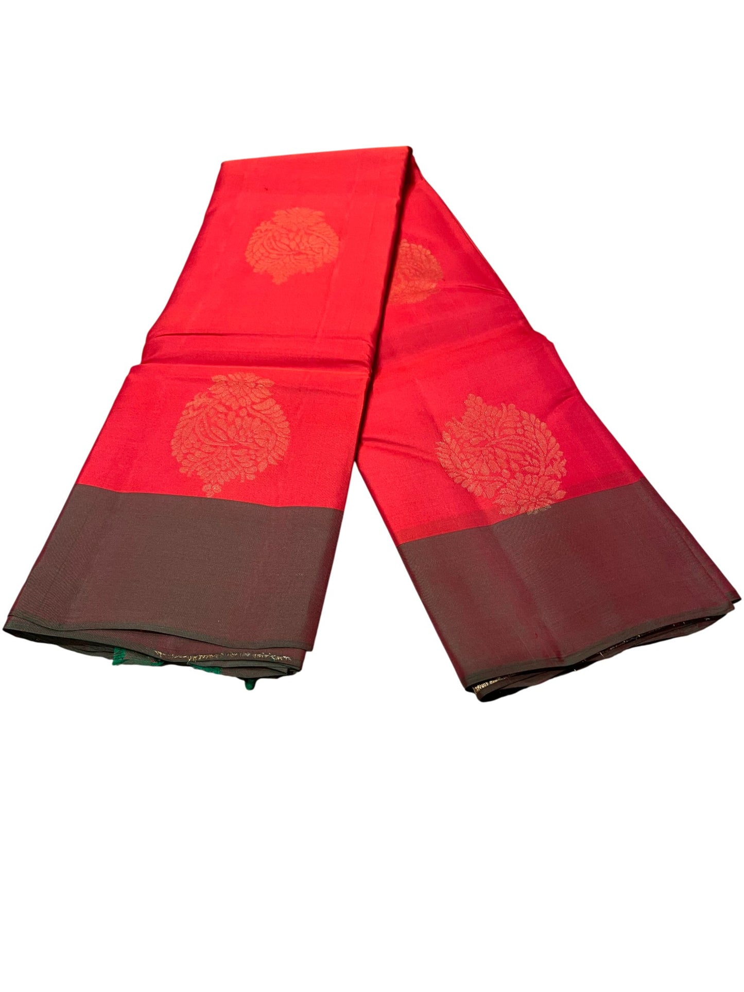 Southloom Pure Handloom Kanchipuram Silk Saree with Butta Work (Red & Green)