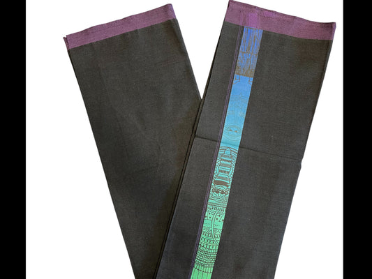 Southloom Black Printed Kathakali & Theyyam Single Mundu / Otta Mundu  (South Indian Kerala Dhoti)