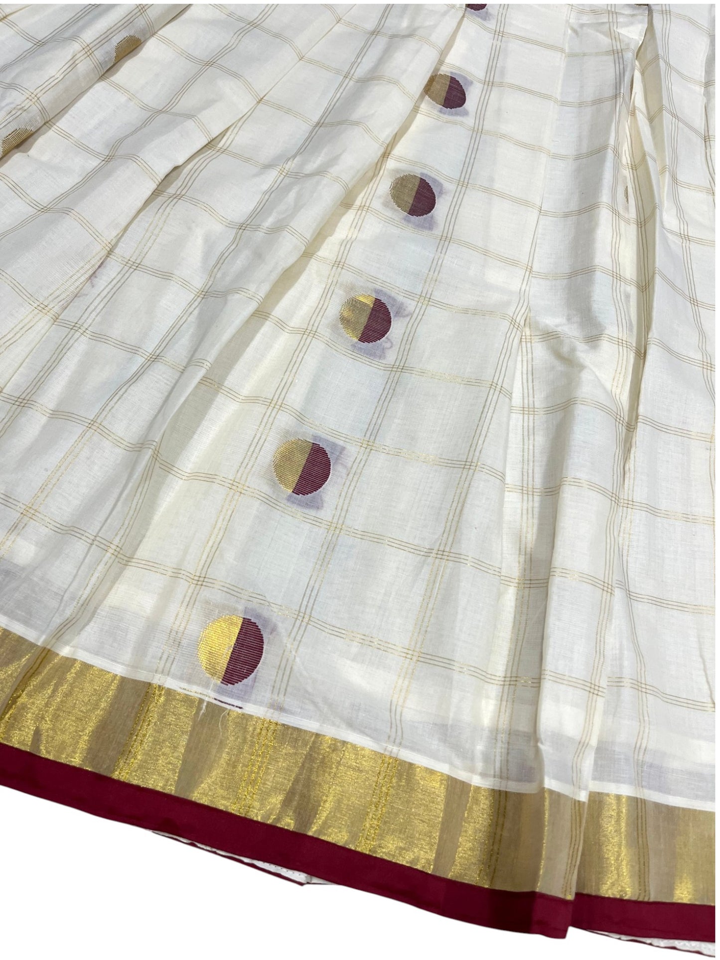Southloom Semi Stitched Cotton Dhavani Set with Pavada and Maroon Blouse Piece
