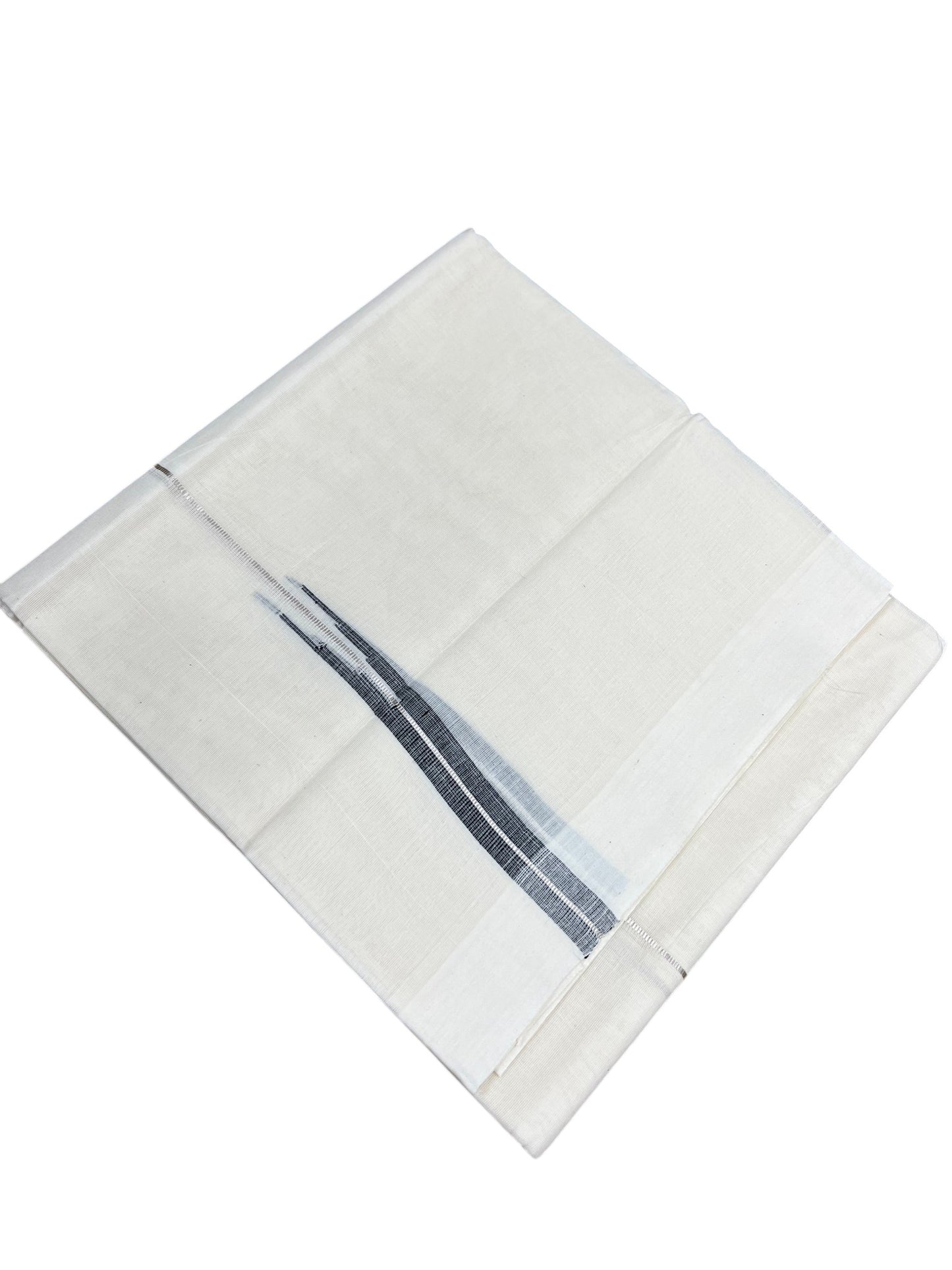 Kerala Pure Cotton Double Mundu with Silver And Black Chutti Kara (South Indian Kerala Dhoti)