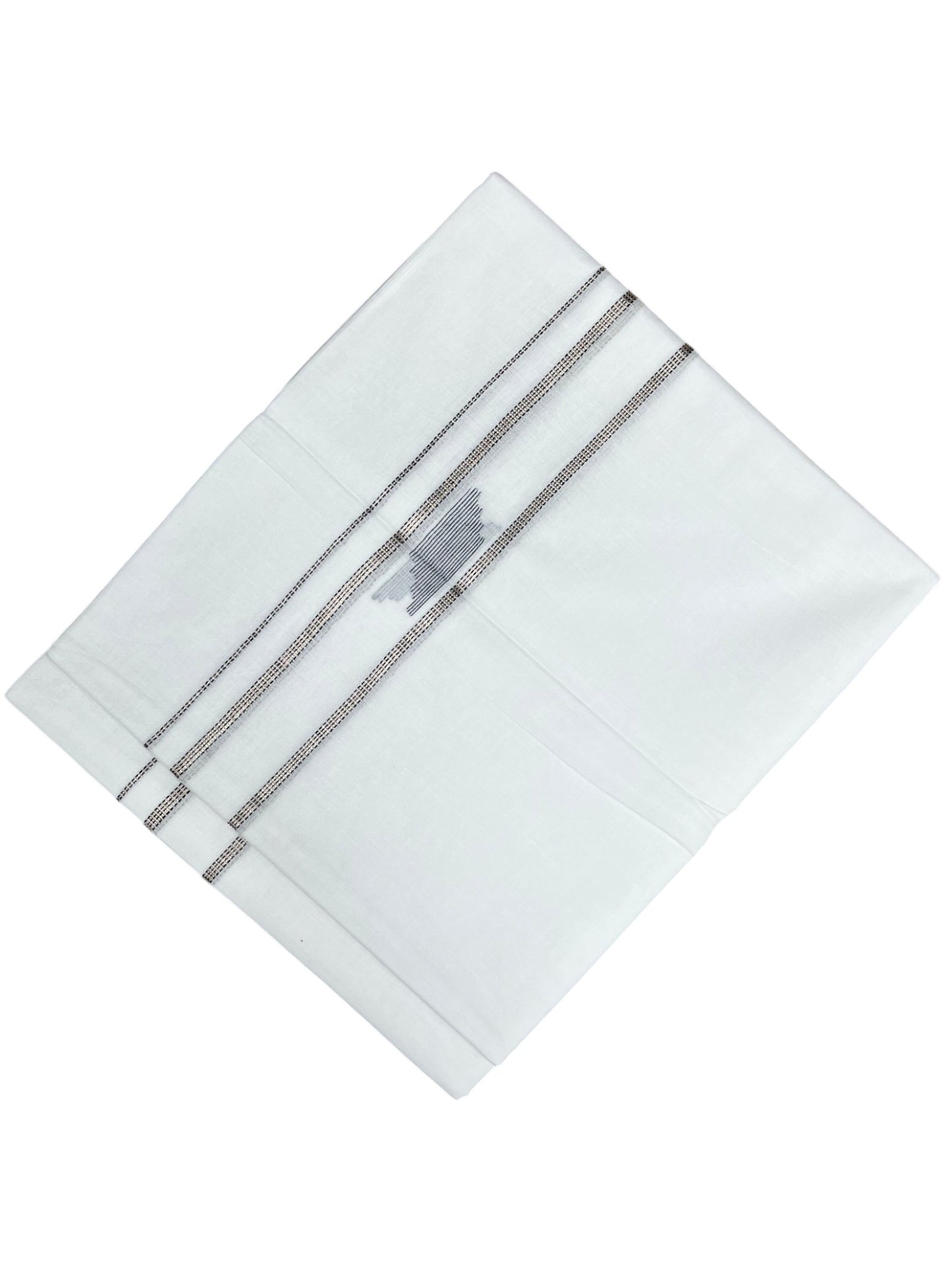 Southloom Pure White Cotton Mundu with Black & Silver Line Border (South Indian Kerala Dhoti)