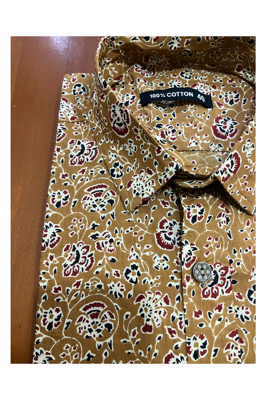 Southloom Jaipur Cotton Yellow Maroon Hand Block Printed Shirt (Half Sleeves)