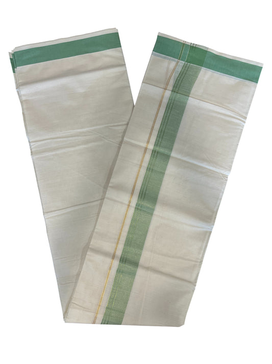 Southloom Pure Cotton Mundu with Green Lines and Green  Border (South Indian Kerala Dhoti)