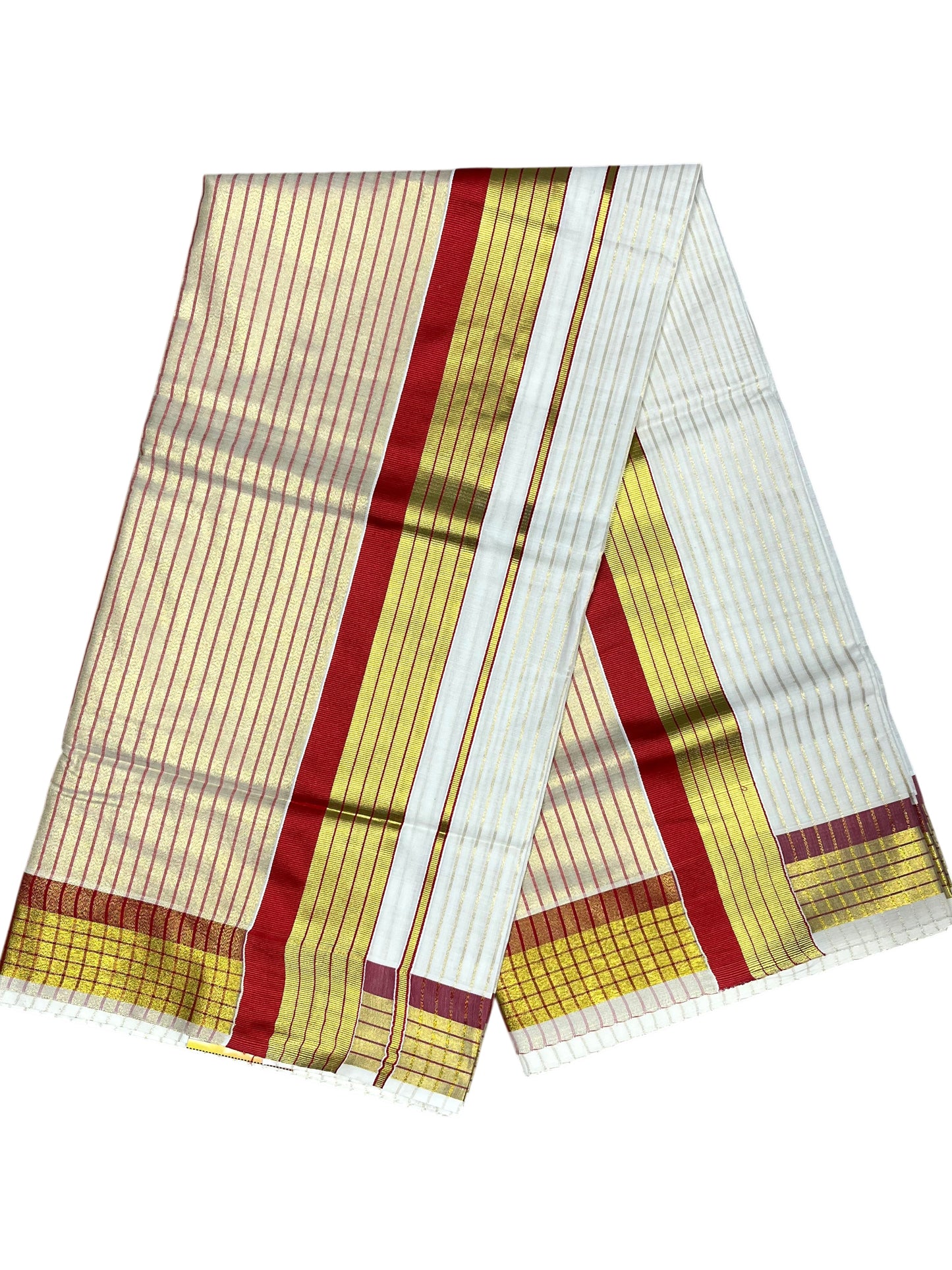 Southloom Kerala Pure Cotton Saree with Stripes on Body and Borders in Red SL334