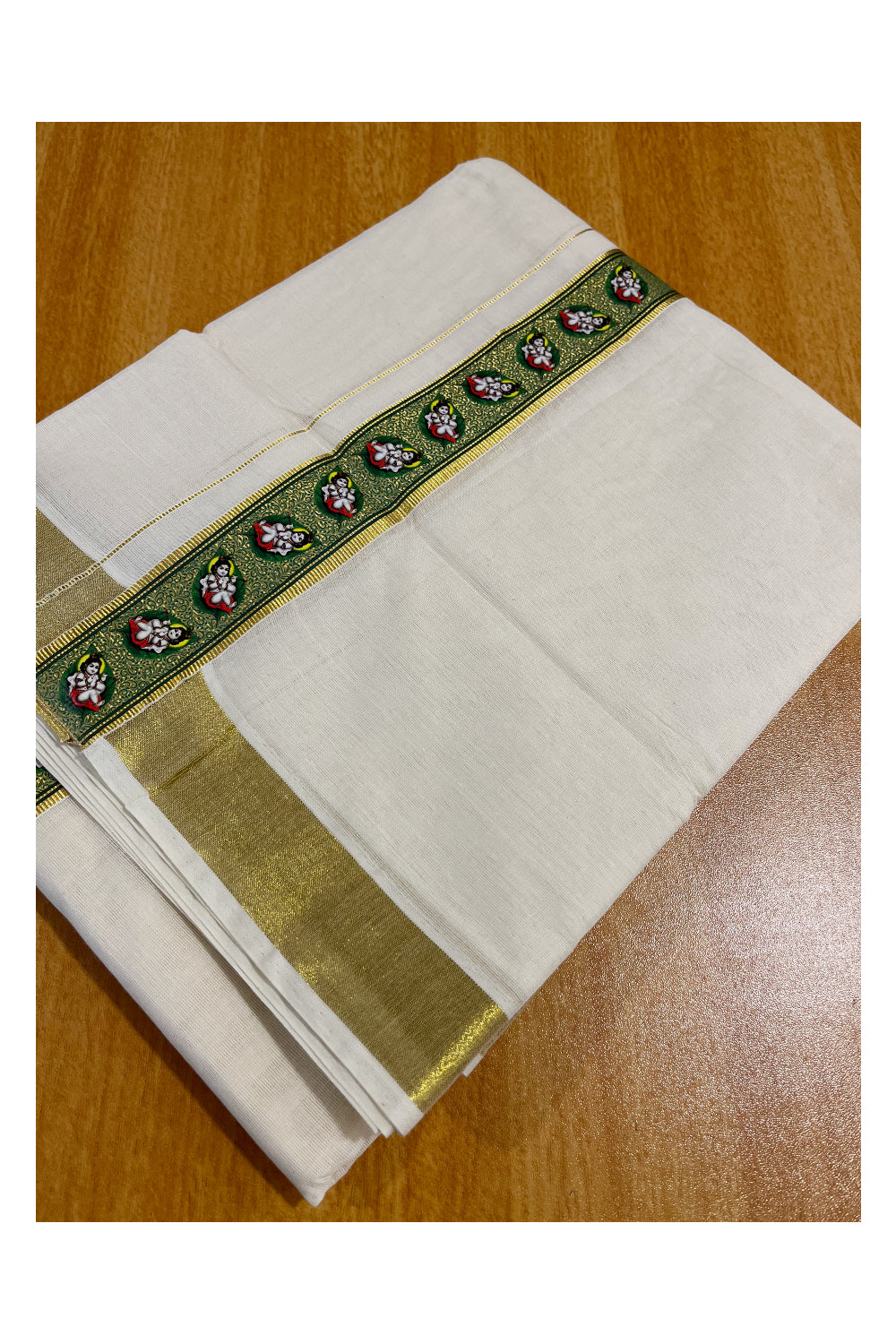 Southloom Double Mundu with Mural Printed on Kasavu Border