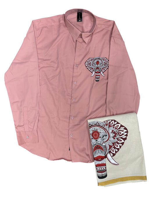 Southloom Stylish & Classy Budget Combo Pink Shirt + Mundu for Men
