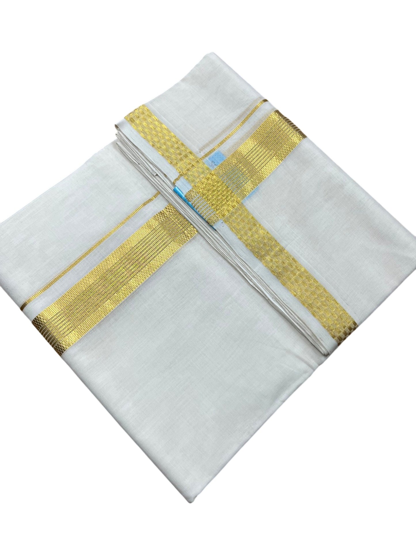 Southloom Premium Handloom Cotton Double Mundu with Gold Kasavu and Paa Neythu Border