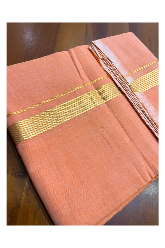 Southloom Premium Balaramapuram Handloom Orange Mundu with Kasavu Border (South Indian Kerala Dhoti)