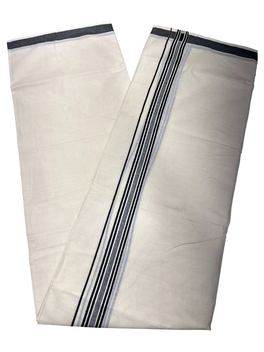 Southloom Pure Cotton  Double Mundu With White Lines & Black Border (South Indian Kerala Dhoti)