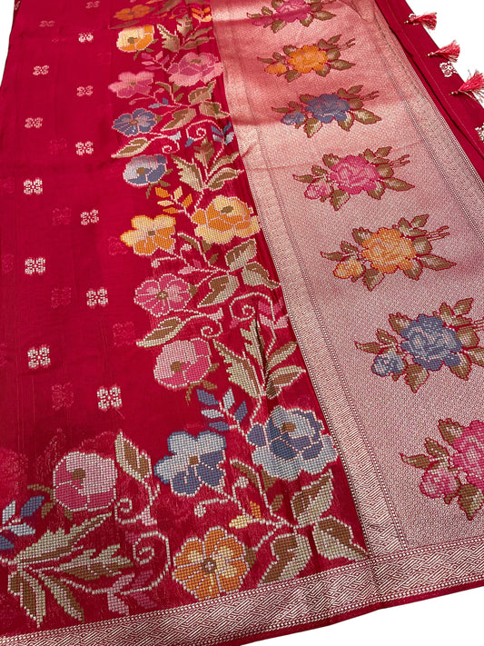 Southloom Banarasi Silk Saree with Woven Work on Body and Borders (Magenta & Blue)