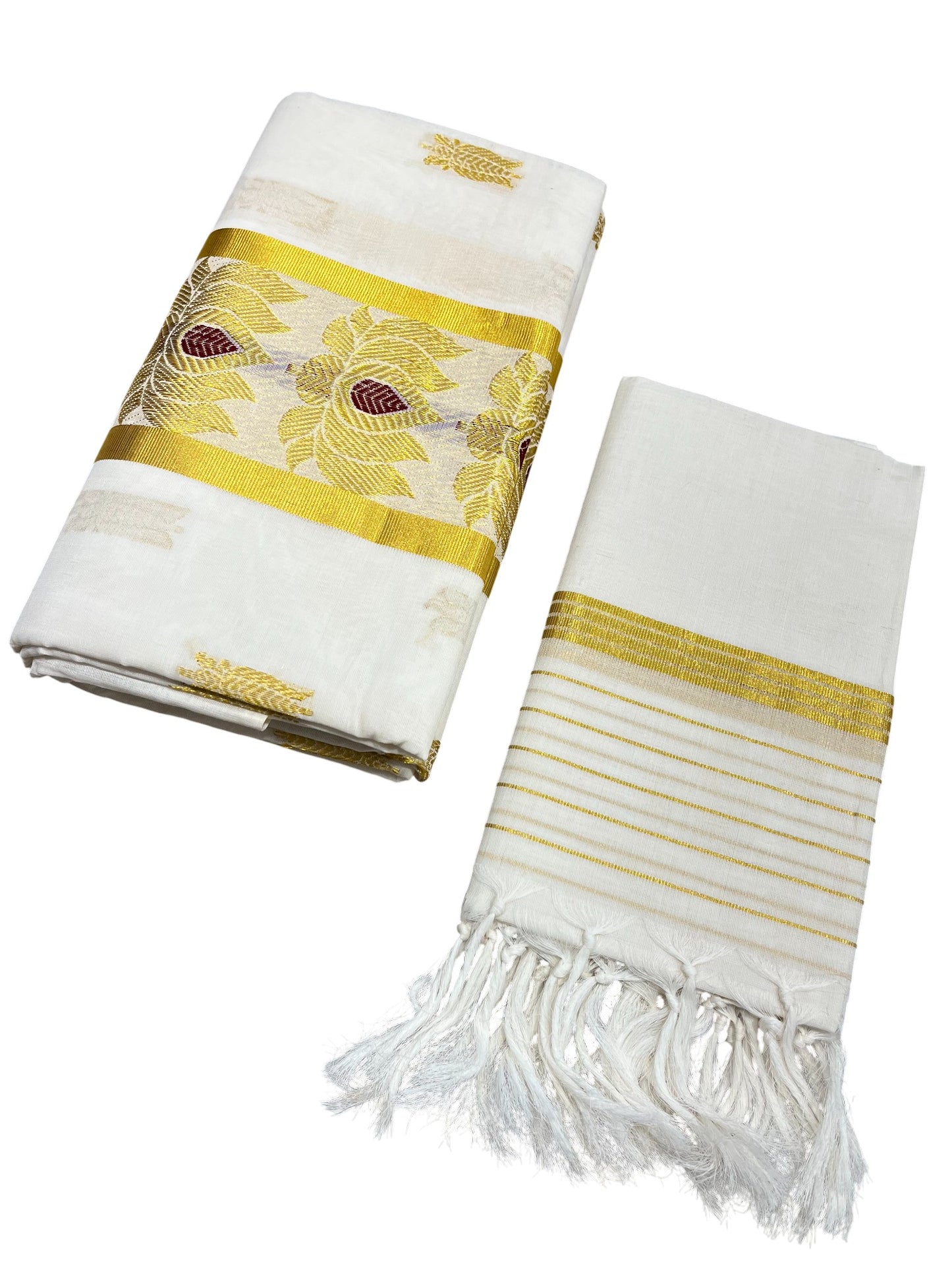 Southloom Premium Handloom Cotton Churidar Salwar Material with Kasavu Woven Design (include Lines Shawl / Dupatta)