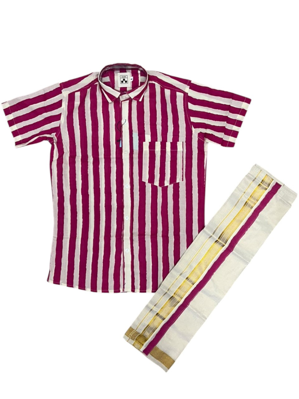 Southloom Cotton Floral Printed Kids's Combo (Shirt + Velcro Mundu) SLKCOMBO