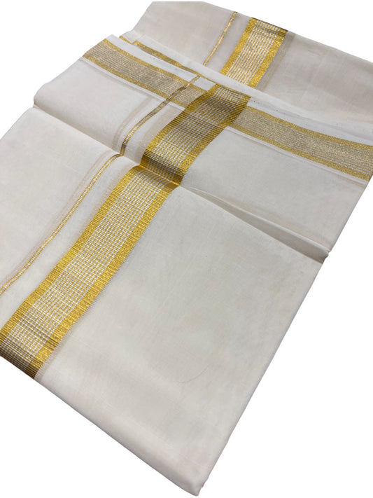 Southloom Premium Handloom Cotton Double Mundu with Gold And Silver Lines Kasavu Border