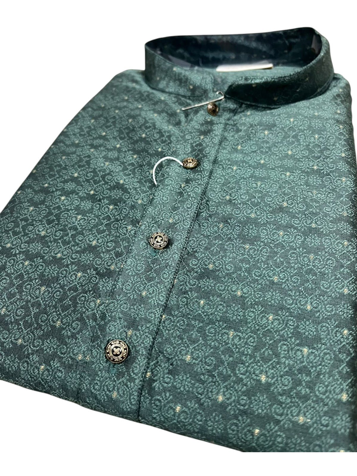 Southloom Green Woven Patterns Semi Silk Long Kurta for Men SL591