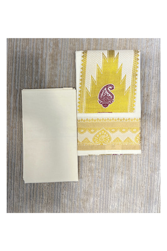 Southloom™ Cotton Churidar Salwar Suit Material with Gold and Maroon Woven Work (include Lines Shawl / Dupatta)