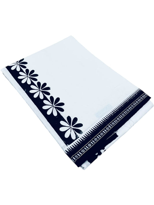 Southloom White Black Printed Single Mundu / Otta Mundu / Lungi (South Indian Kerala Dhoti)