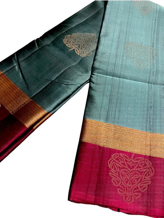 Southloom Pure Handloom Kanchipuram Silk Saree with Butta Work(Blue & Magenta)