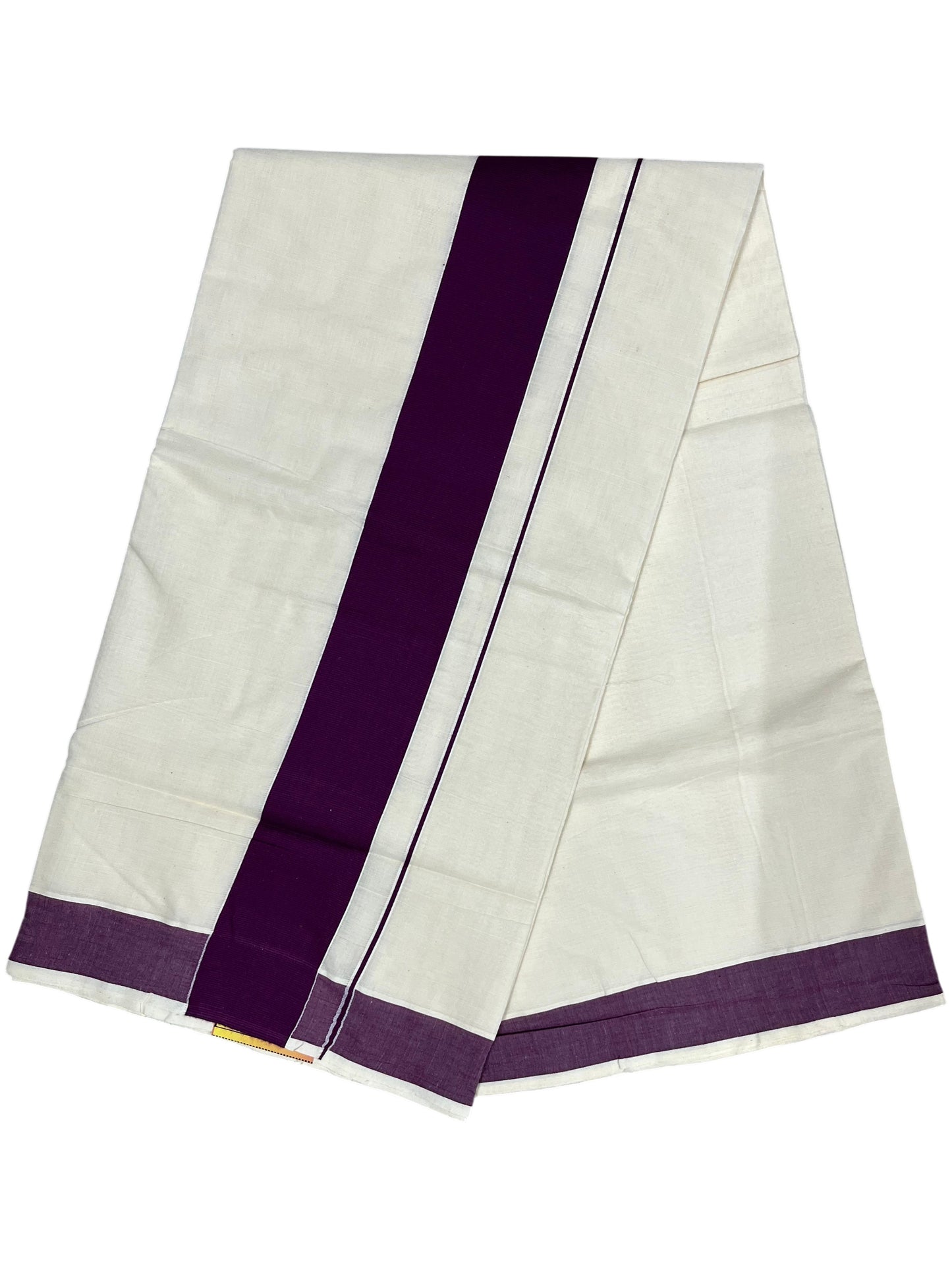 Southloom Kerala Pure Cotton Plain Kasavu Saree with Purple Border 3 inch