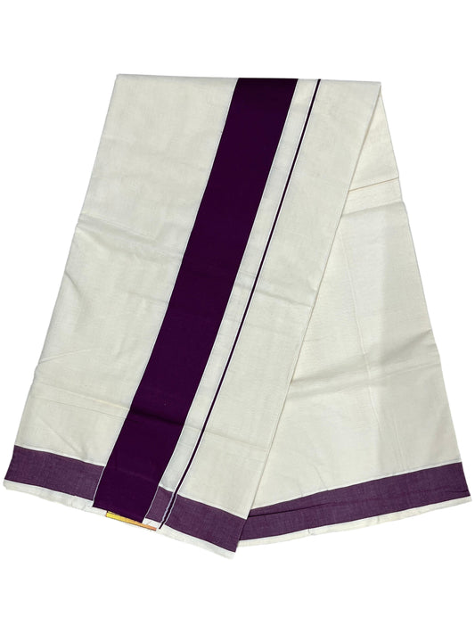 Southloom Kerala Pure Cotton Plain Kasavu Saree with Purple Border 3 inch