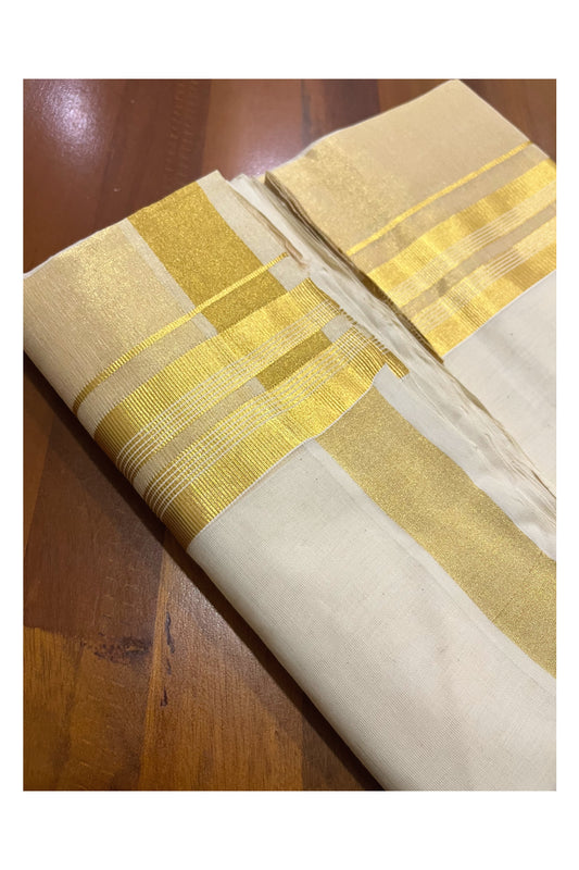 Southloom Premium Handloom Pure Cotton Wedding Mundu with Tissue Kasavu on Border (South Indian Kerala Dhoti)