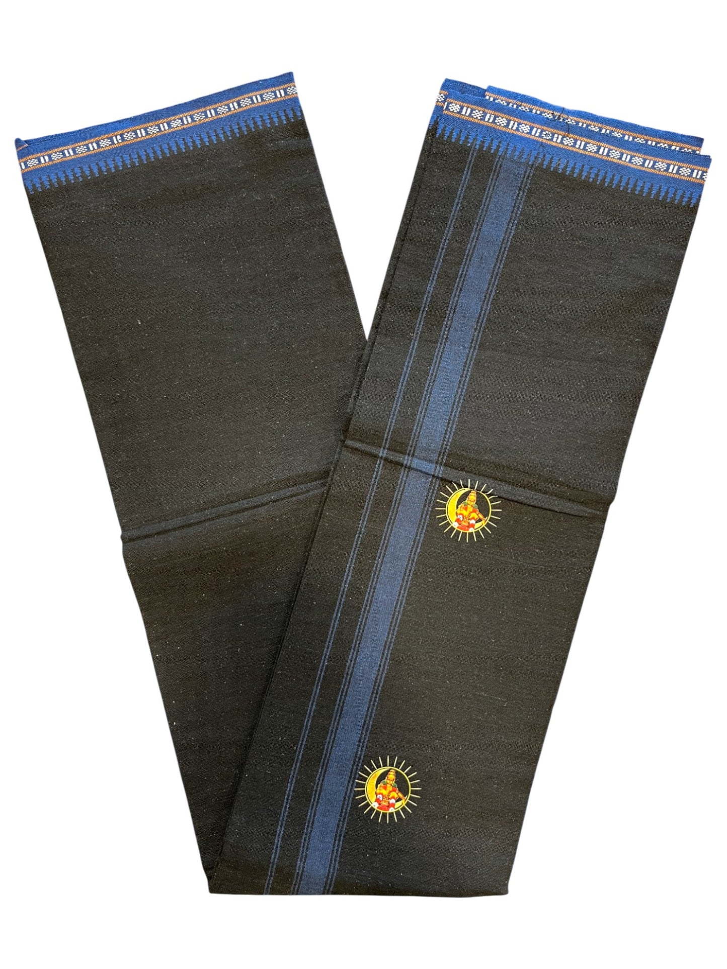 Southloom Black Printed Ayyapan Single Mundu / Otta Mundu  (South Indian Kerala Dhoti)