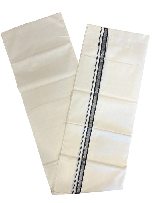 Southloom Premium Handloom Cotton Double Mundu with Black And Silver Line Border