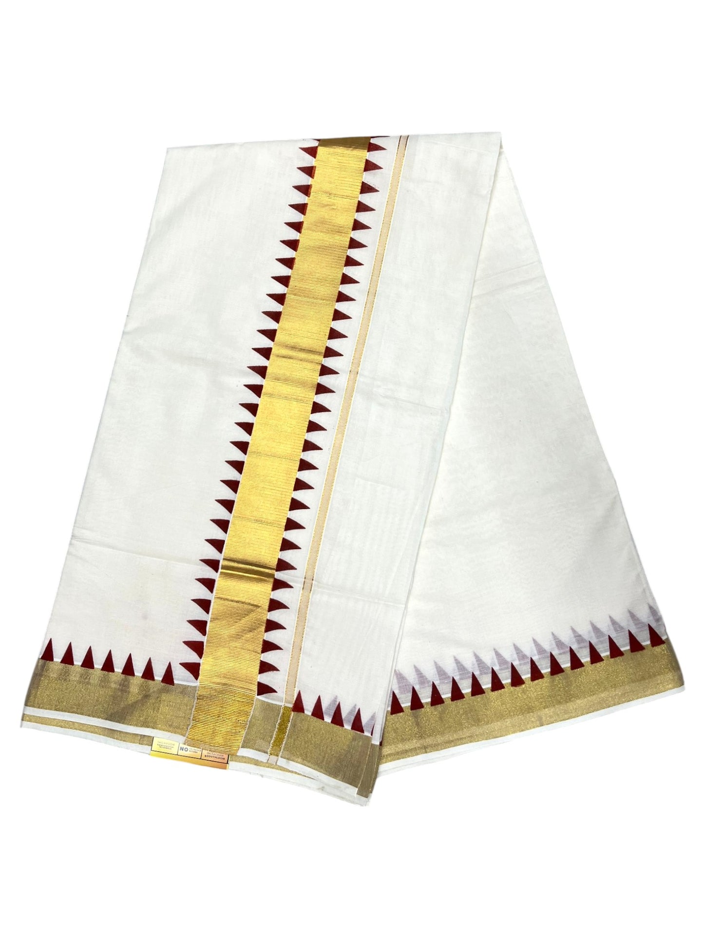 Southloom Cotton Kerala Kasavu Saree with Maroon Tample Design Border