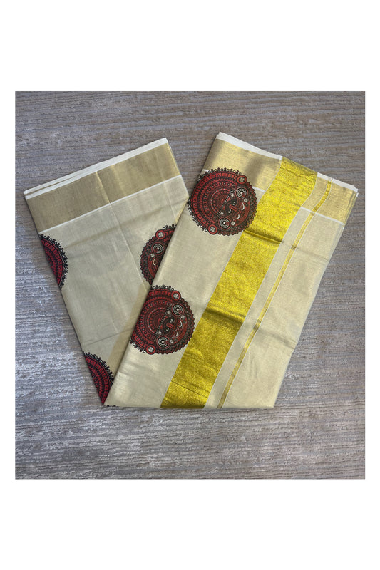 Southloom Kerala Tissue Kasavu Saree with Theyyam Prints