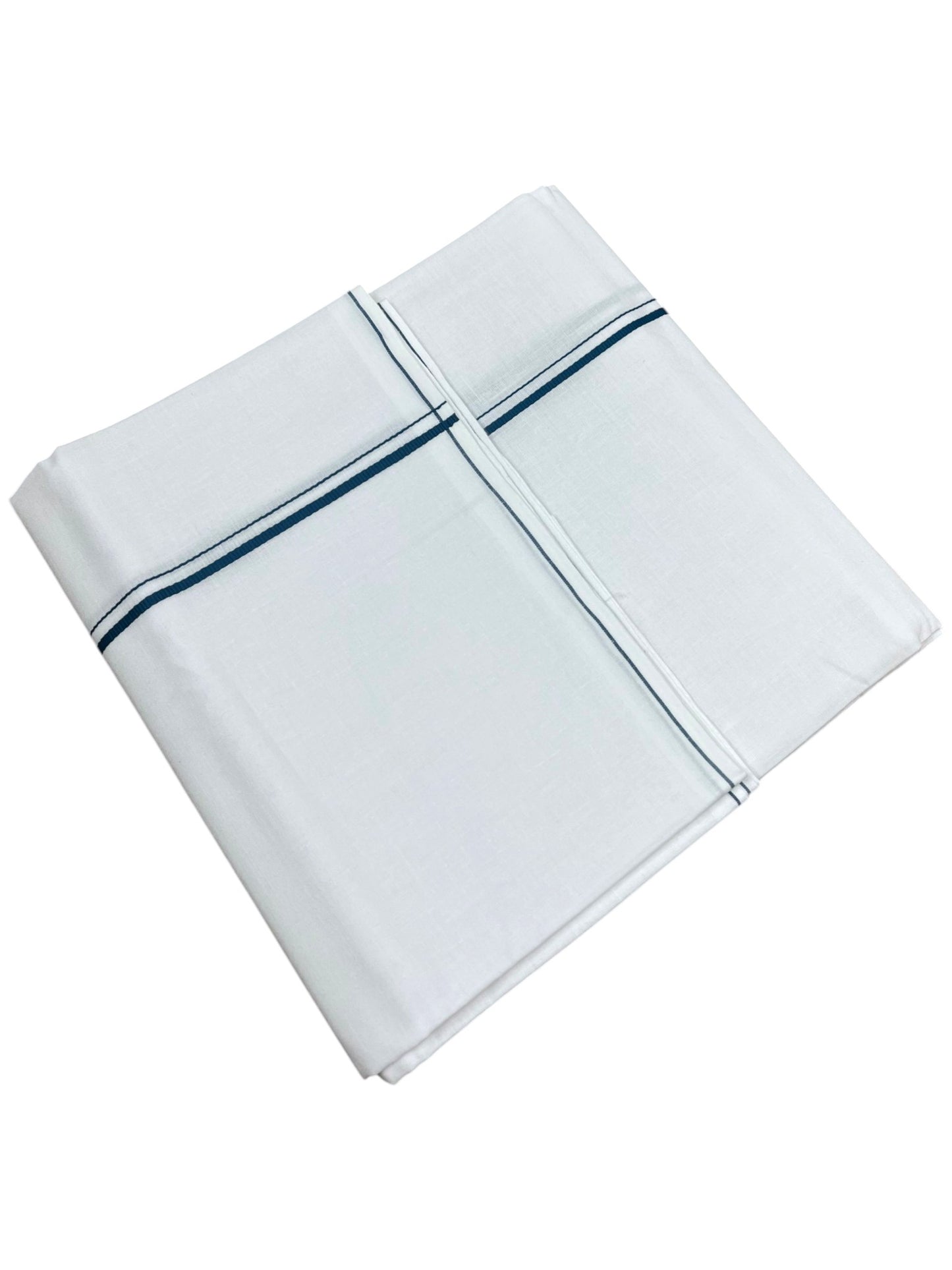 Southloom Pure White Cotton Single Eerkkil Kara Mundu with Peacock Green Border (South Indian Kerala Dhoti)