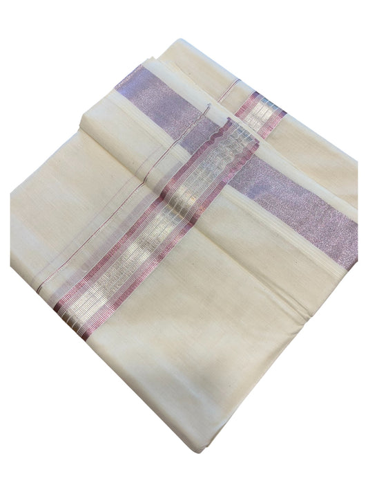 Southloom Pure Cotton Mundu with Rose Gold and Silver Border (South Indian Kerala Dhoti)