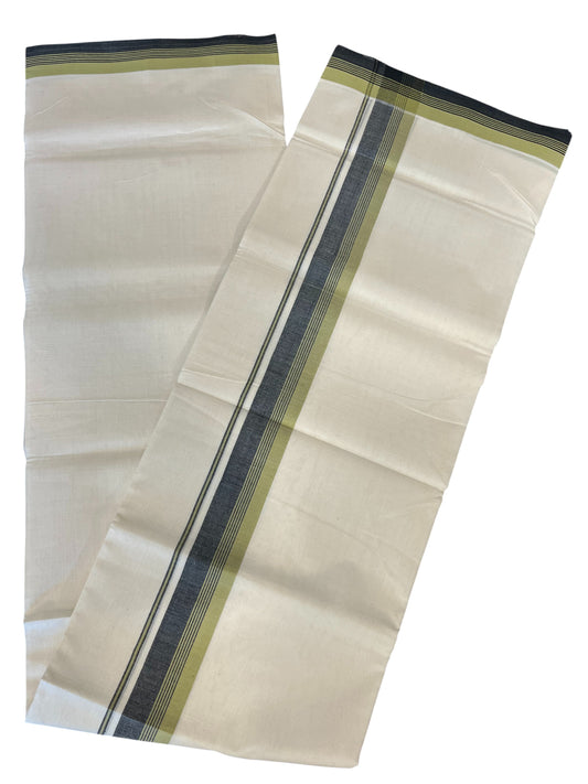 Southloom Premium Handloom Cotton Double Mundu with Green And Gray  Border