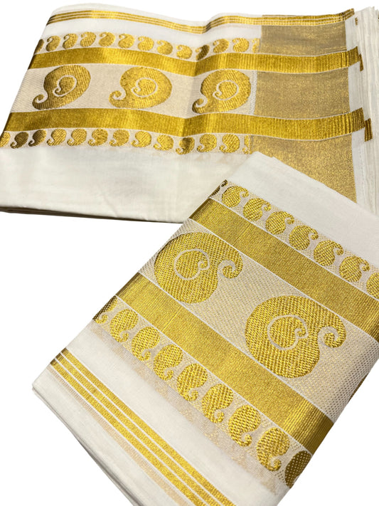 Southloom Premium Handloom Set Mundu with Kasavu and Golden Border (2.80 Mtr)