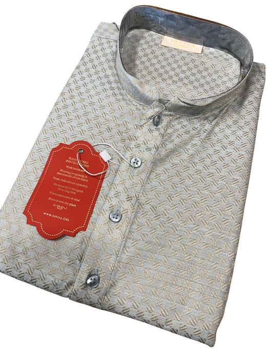 Southloom Grey Woven Patterns Semi Silk Short Kurta for Men