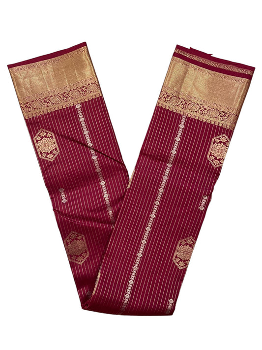 Southloom Pure Handloom Kanchipuram Silk Saree with Korvai Work(Gold & Maroon)