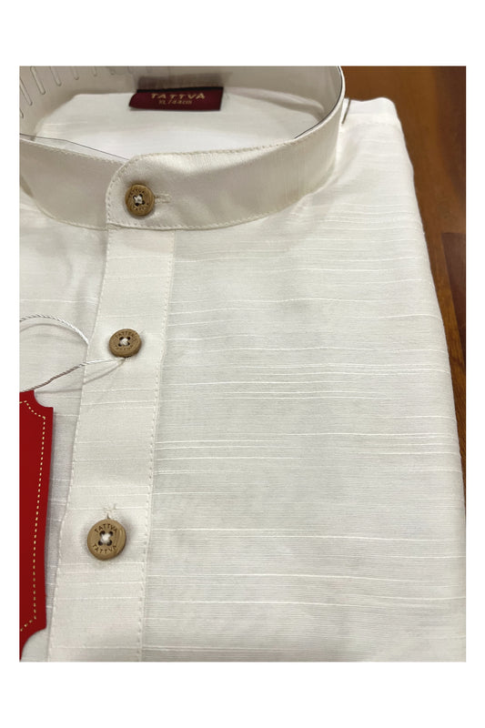 Southloom Semi Silk Short Kurta for Men in Pure White Colour