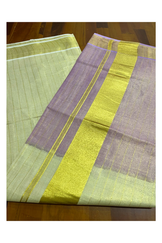 Southloom Tie & Dye - Half & Half  Multi Colour Violet Design Saree with Kasavu Lines Across Body