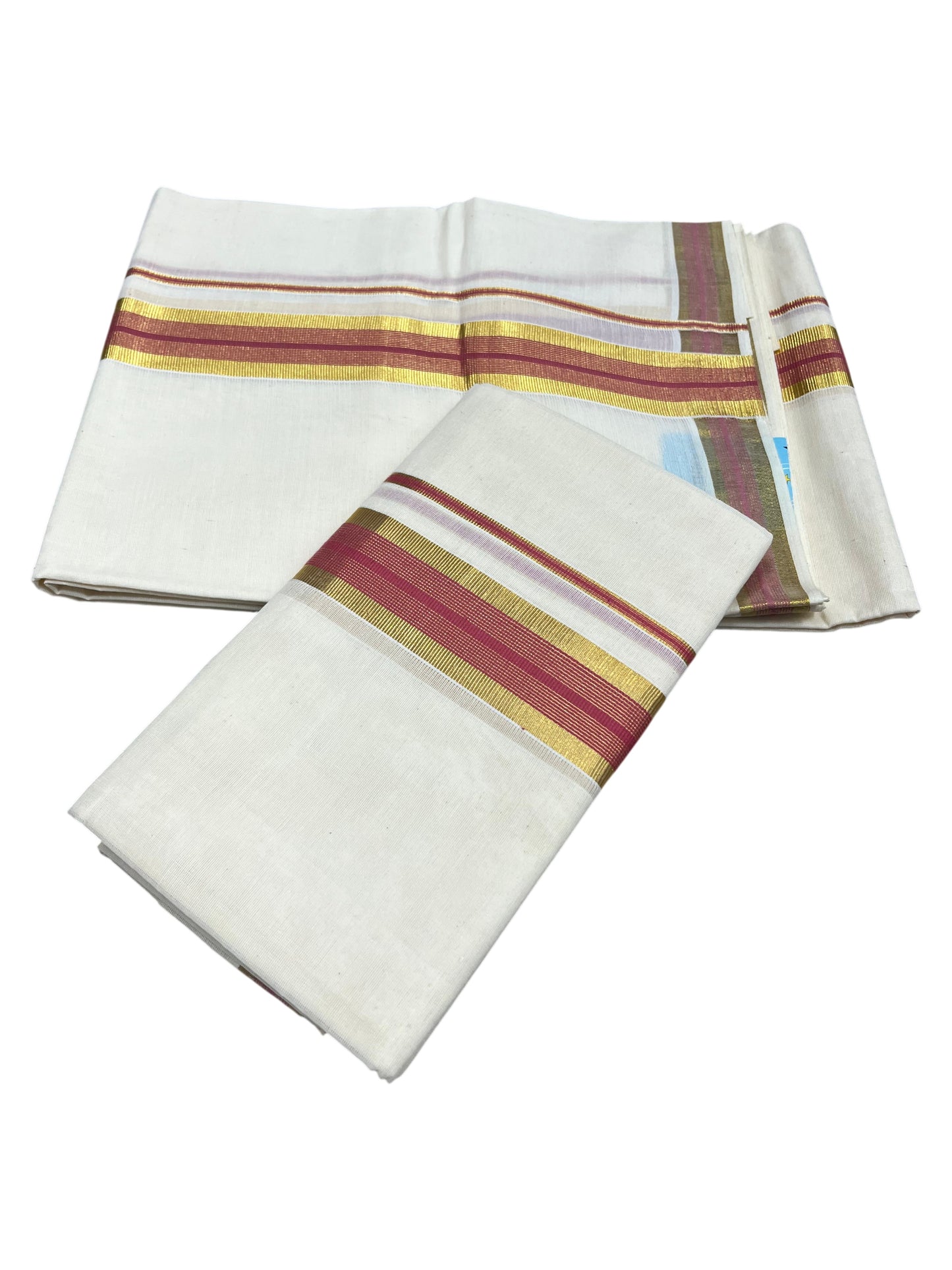 Southloom Pure Cotton Kerala Single Set Mundu (Mundum Neriyathum) with Brike Red and Kasavu Border 2.80 Mtrs SLKK