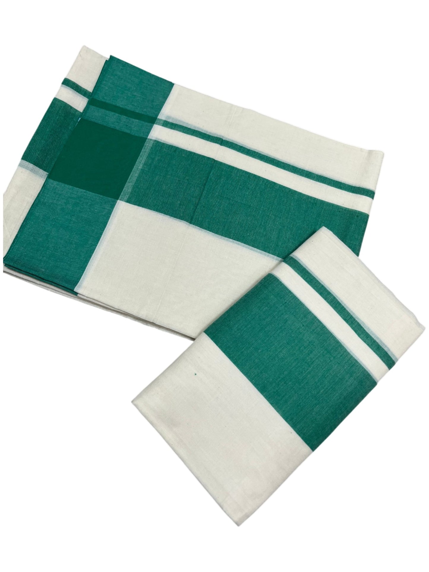 Southloom Pure Cotton Kerala Single Mulloth Set Mundu (Mundum Neriyathum) Green Border in 2.80 mtrs SL243