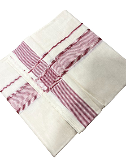 Southloom Kerala Pure Cotton Double Mundu with Silver Lines & Maroon Border (South Indian Dhoti)