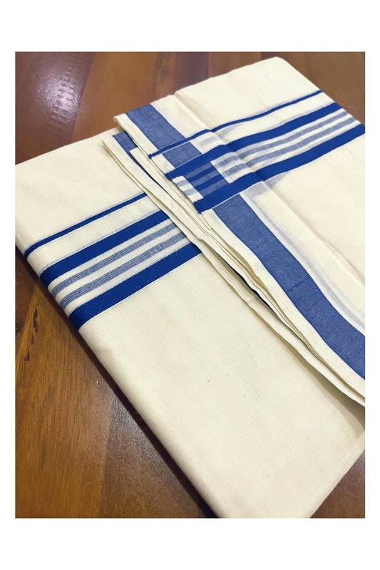 Kerala Cotton Double Mundu with Blue Line Border (Onam Mundu 2023)