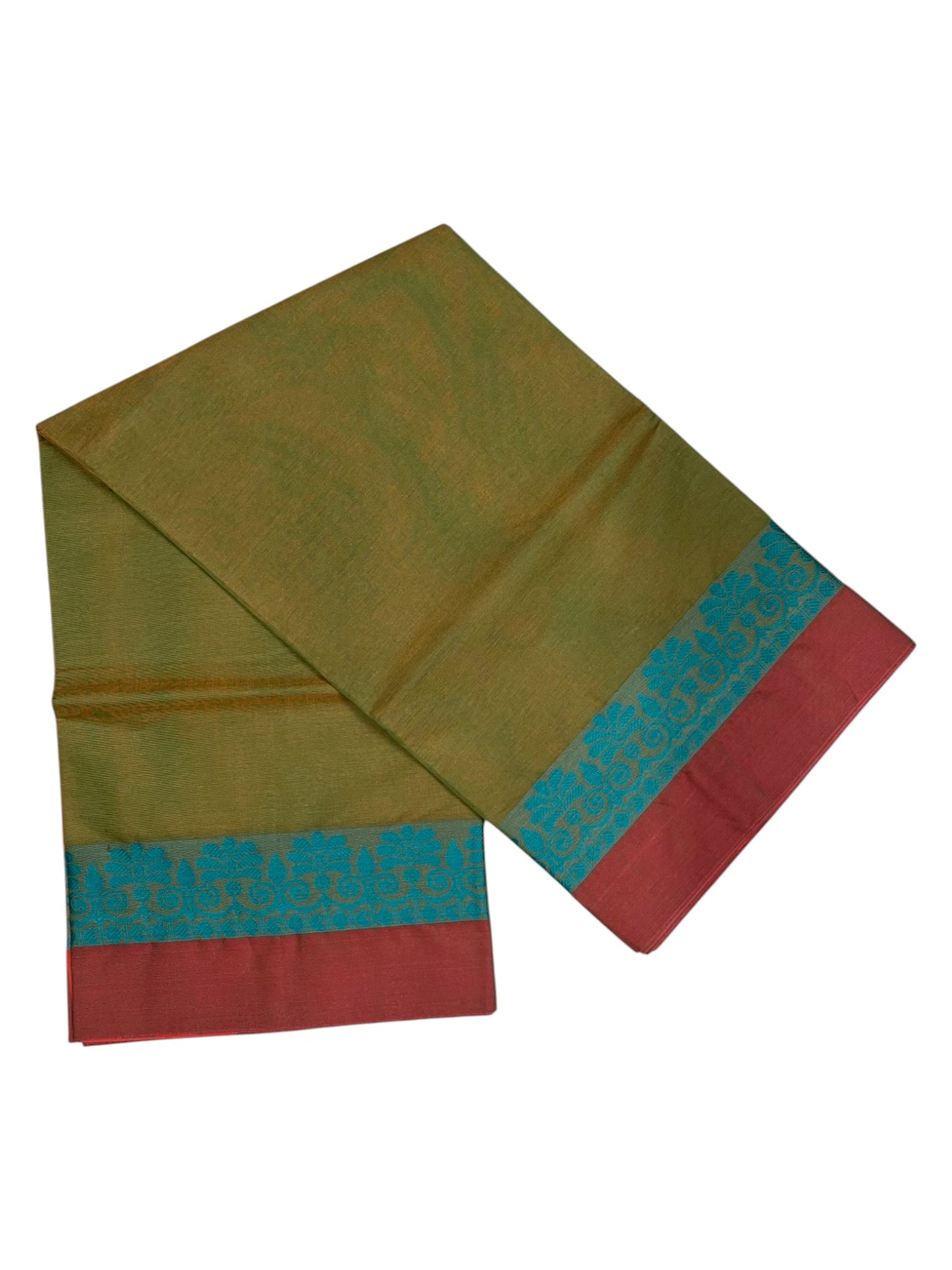 Southloom Kerala Cotton Saree with Floral Woven Works Across Body in Green