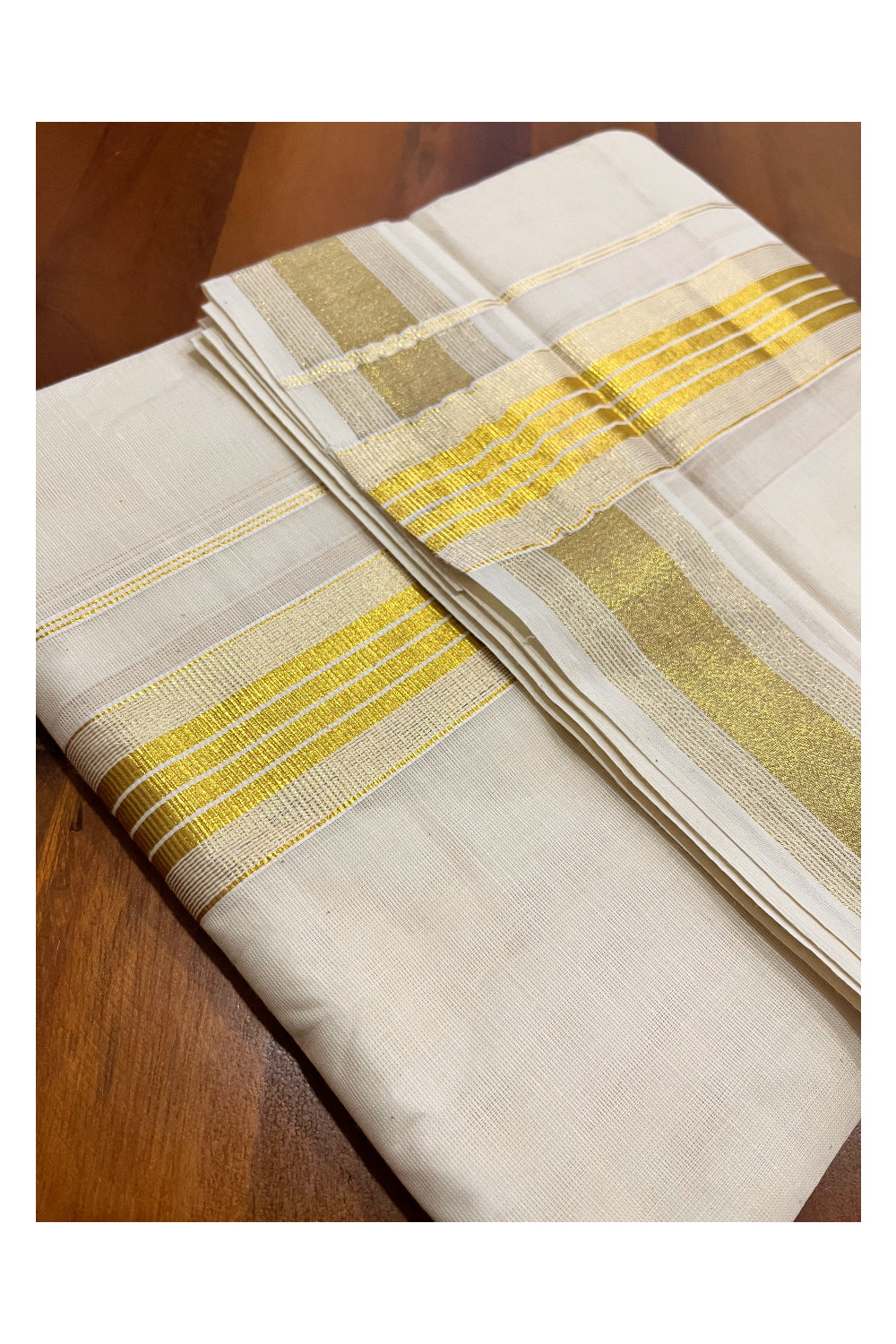 Pure Cotton Mundu with Kasavu Lines Border (South Indian Kerala Dhoti)