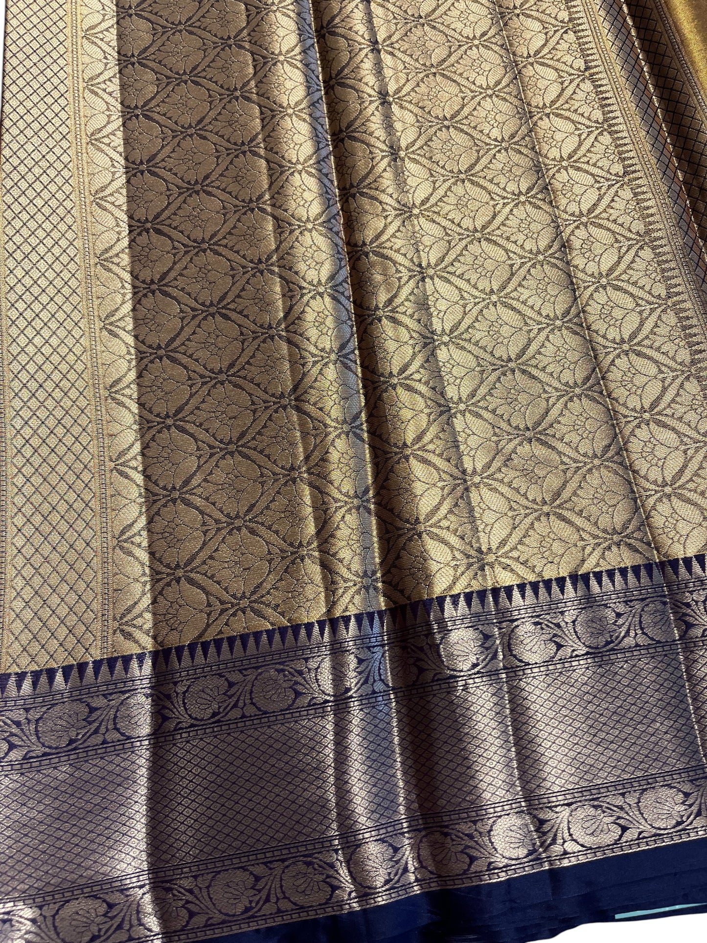 Southloom Semi Banarasi Katan Tissue Saree with Woven Work on Body and Borders (Golden & Blue)