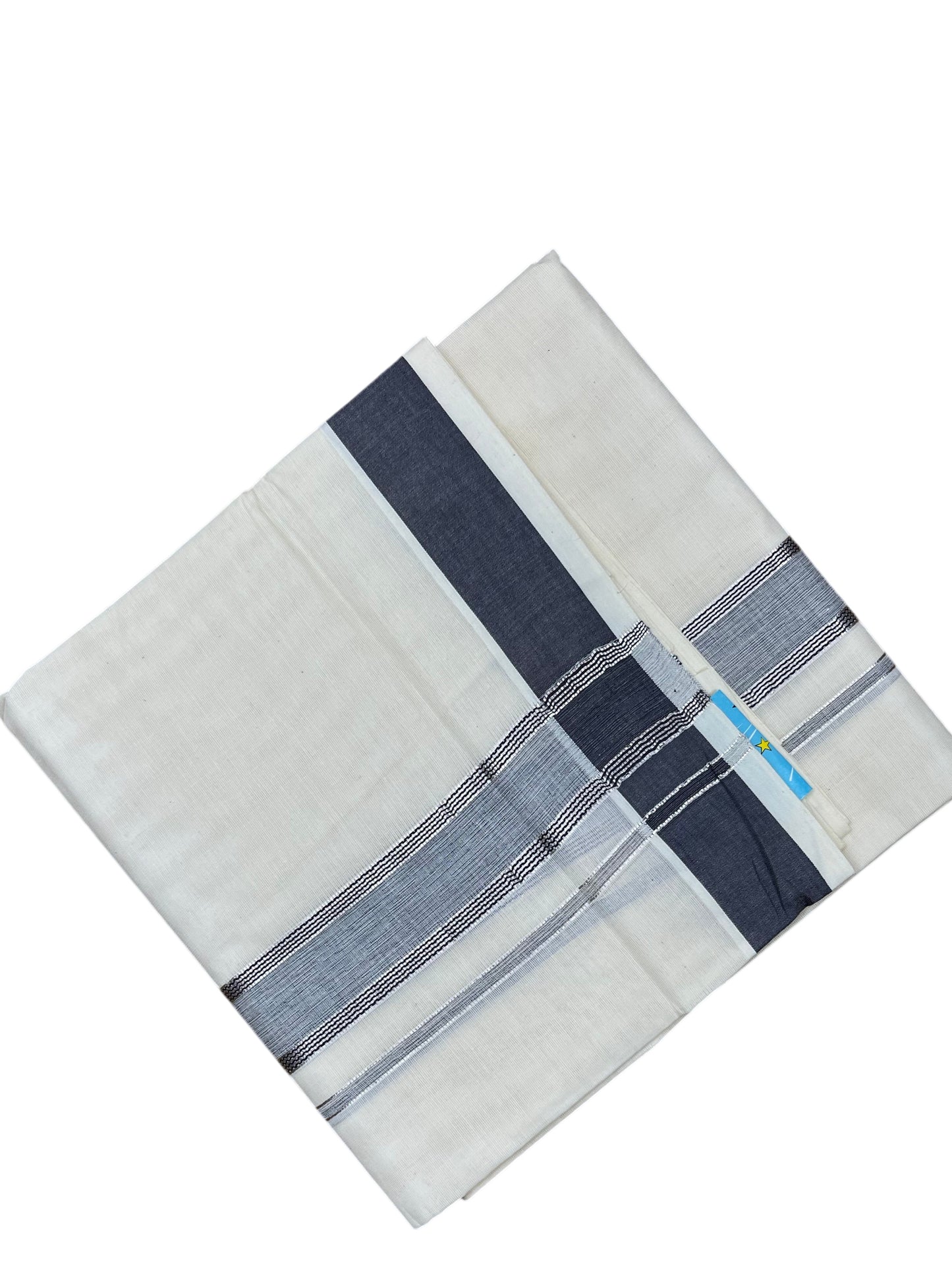Southloom Kerala Pure Cotton Double Mundu with Silver Lines and Black Border with (South Indian Dhoti)