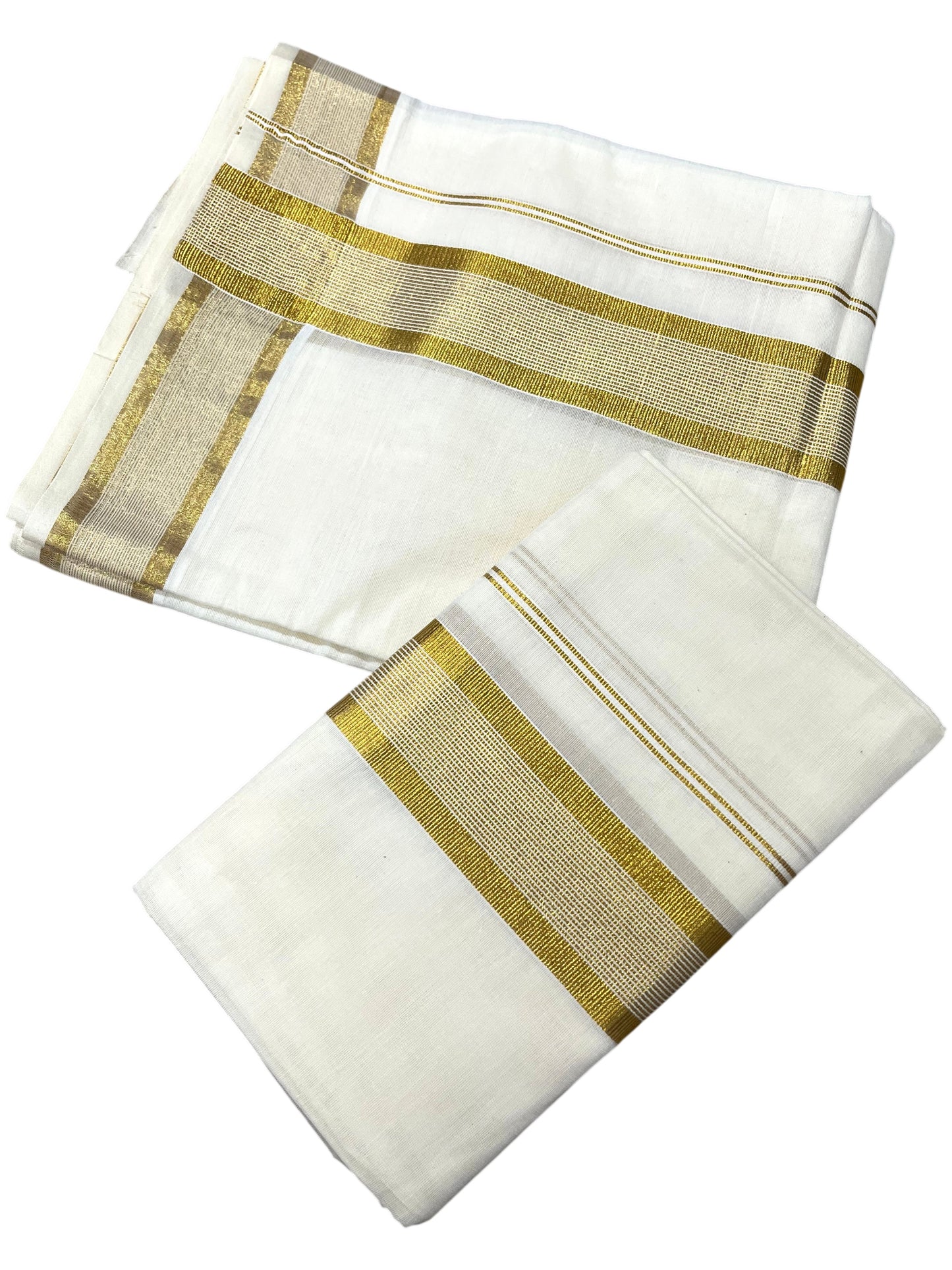 Southloom Pure Cotton Kerala Kasavu Set Mundu (Mundum Neriyathum) Kasavu Border in 2.80 Mtrs SL417
