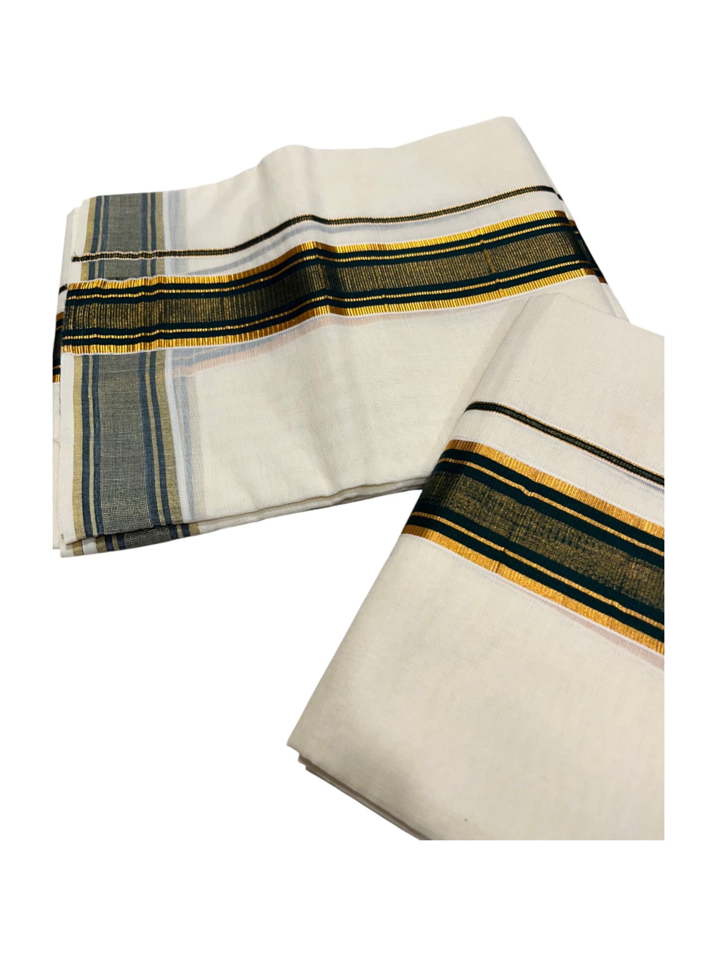 Southloom Kerala Cotton Set Mundu (Mundum Neriyathum) with Kasavu and Black Border in 2.80 Mtrs