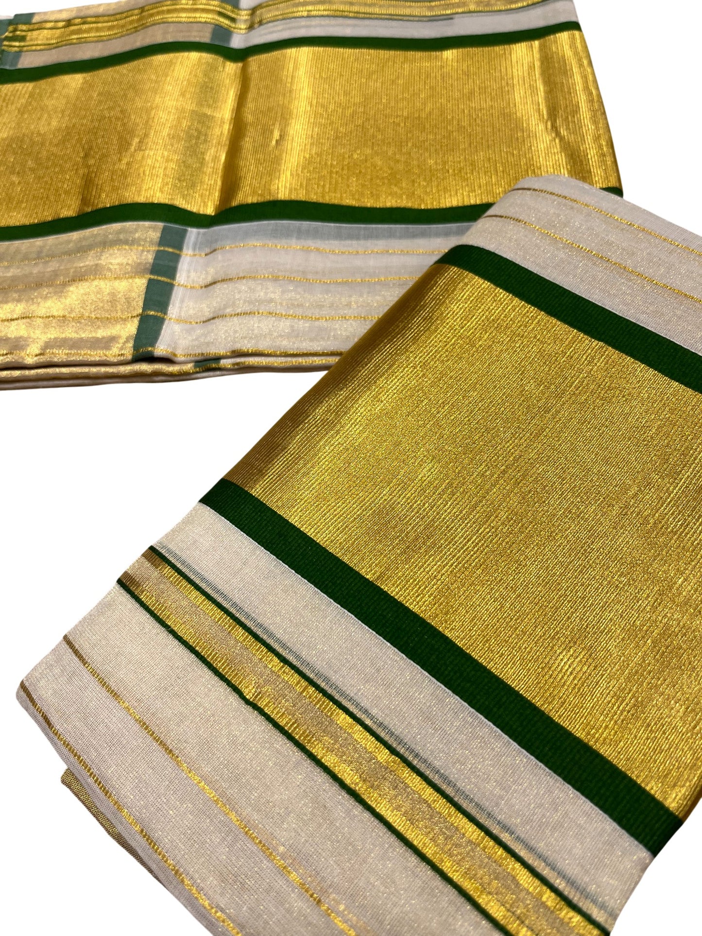 Southloom Premium Handloom Set Mundu with Kasavu and  Green Border (2.80 Mtr)